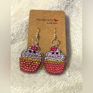 Valentine’s cupcake rhinestone earrings 925 Sterling Silver hypoallergenic hooks